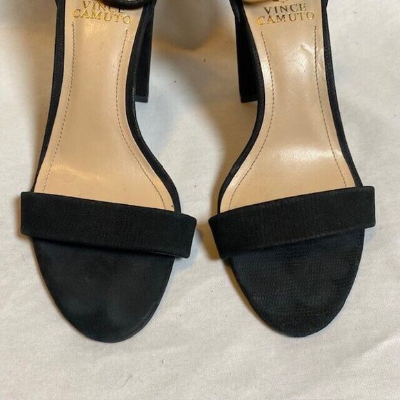 Vince Camuto Womens 8 Mariana Black Suede Ankle Strappy Block Heels Shoes - Picture 4 of 7